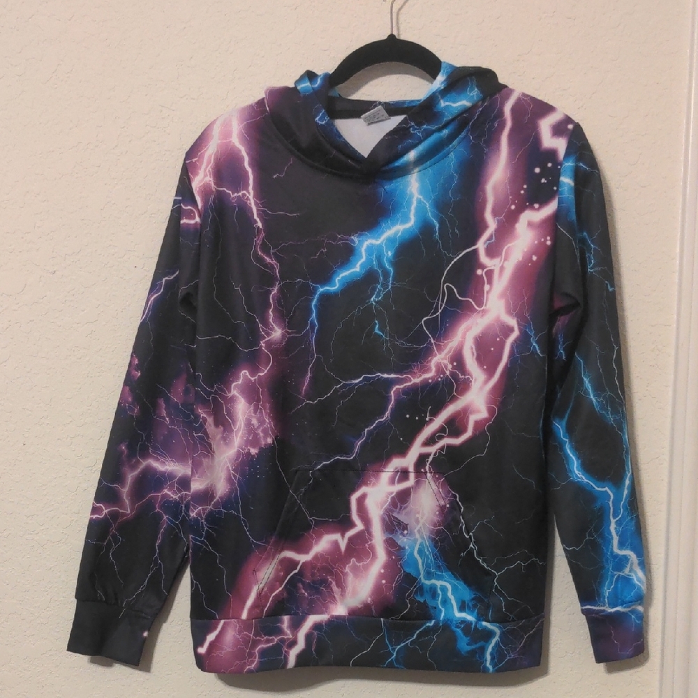 Junior Girls Large Hooded Lightening Bolts Sweatshirt. Size L NWOT